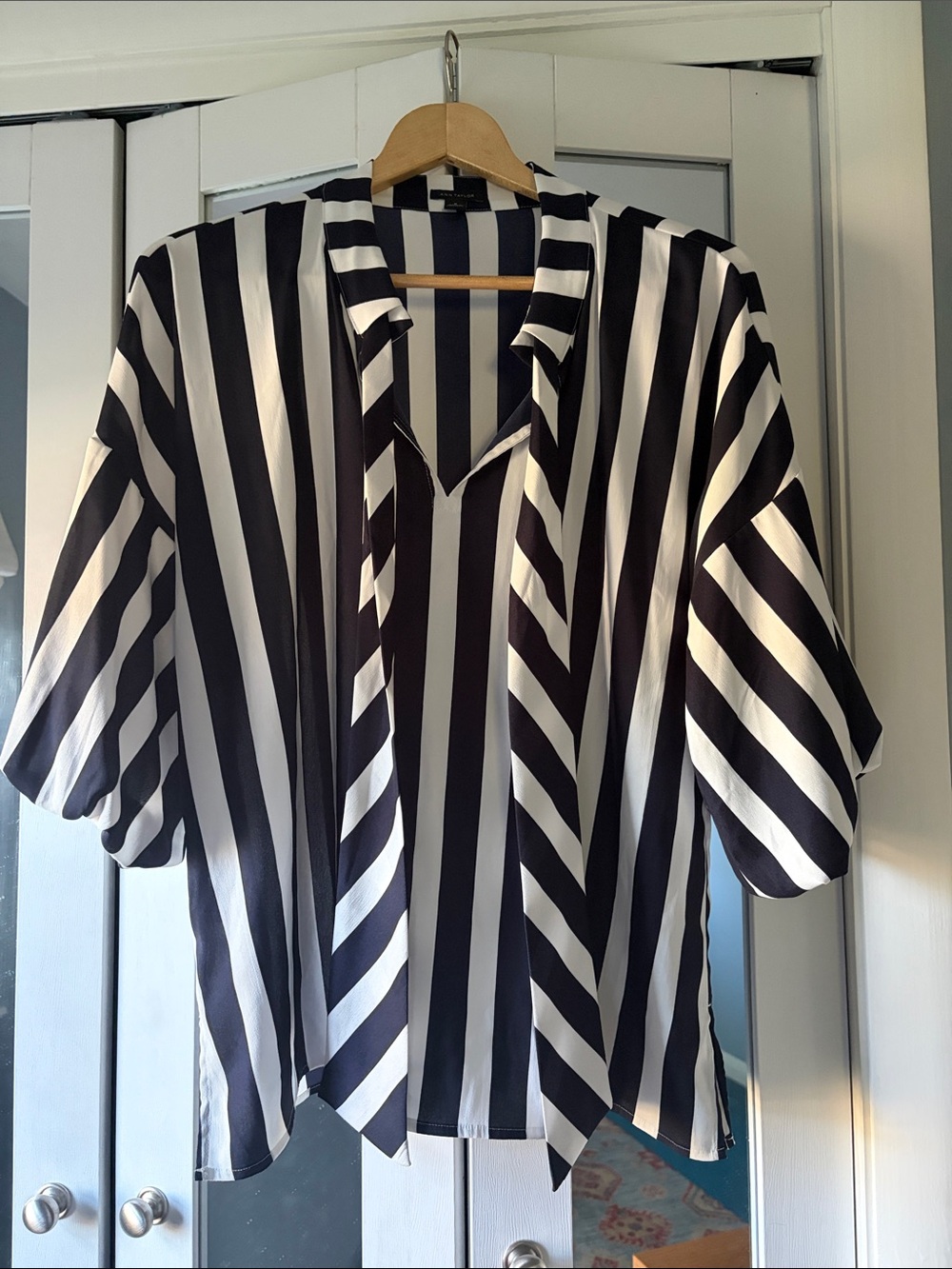 Ann Taylor Black and White Striped Blouse